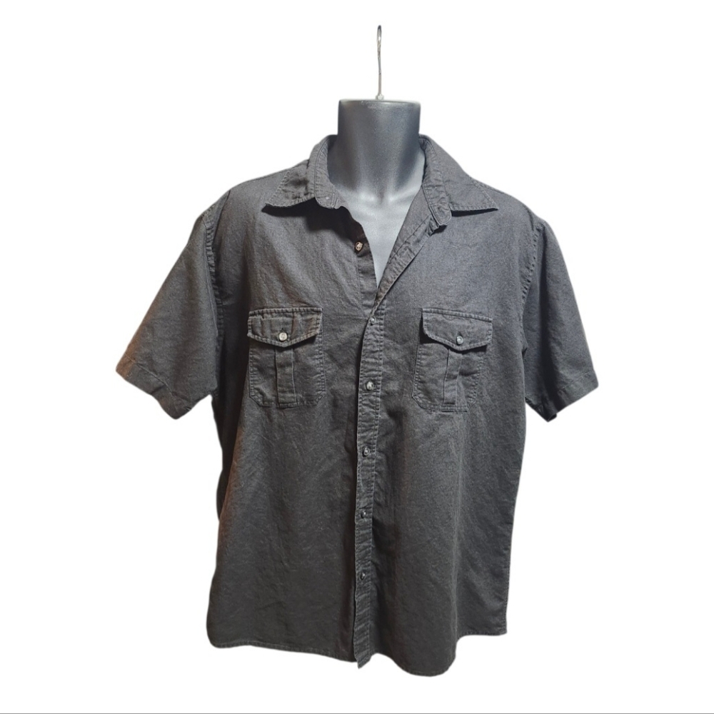 Club Room By Macy's 🇺🇸 Cotton/Linen Blend, Men's Black Short Sleeve Shirt